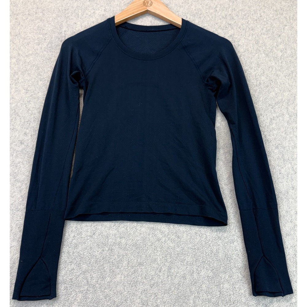 Lululemon Womens Swiftly Tech Long-Sleeve Shirt Navy Blue Stretch Waist Length 2